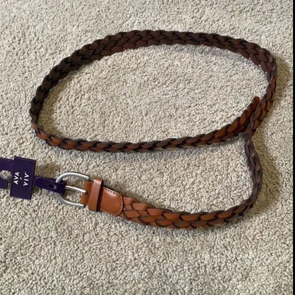 Women’s Brown Braided Belt with Silver Buckle Size 2XL NWT